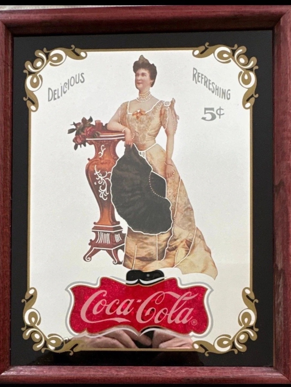 Vintage Coca-Cola Hilda Clark Delicious and Refreshing Mirror Sign